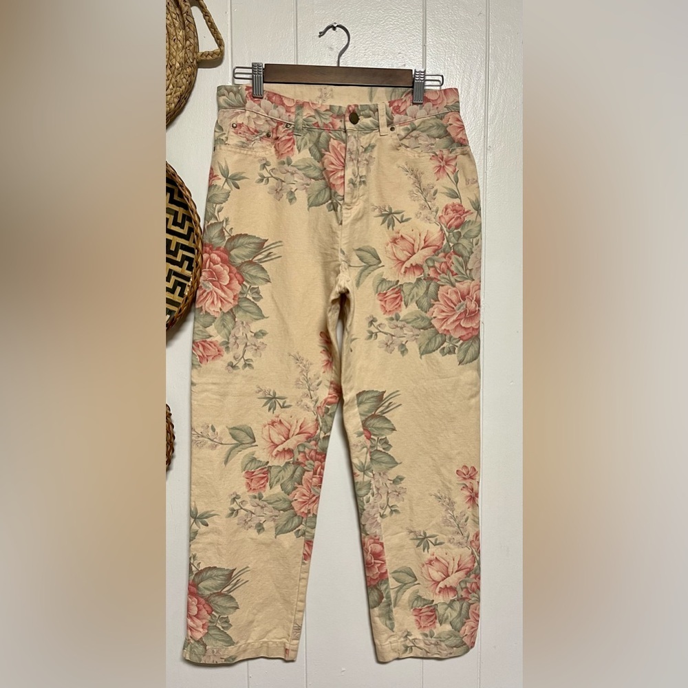 Lauren Ralph Lauren Soft Linen Floral Cargo Cropped Pants Women Capri 6 Beige